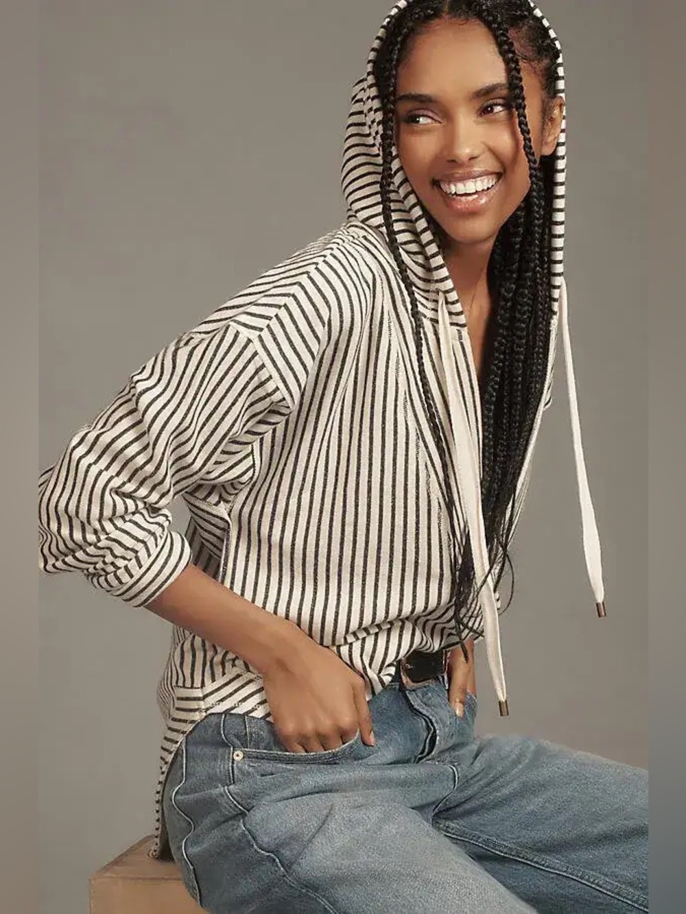 Pilcro Anthropologie Wharfside Striped V-Neck Hoodie